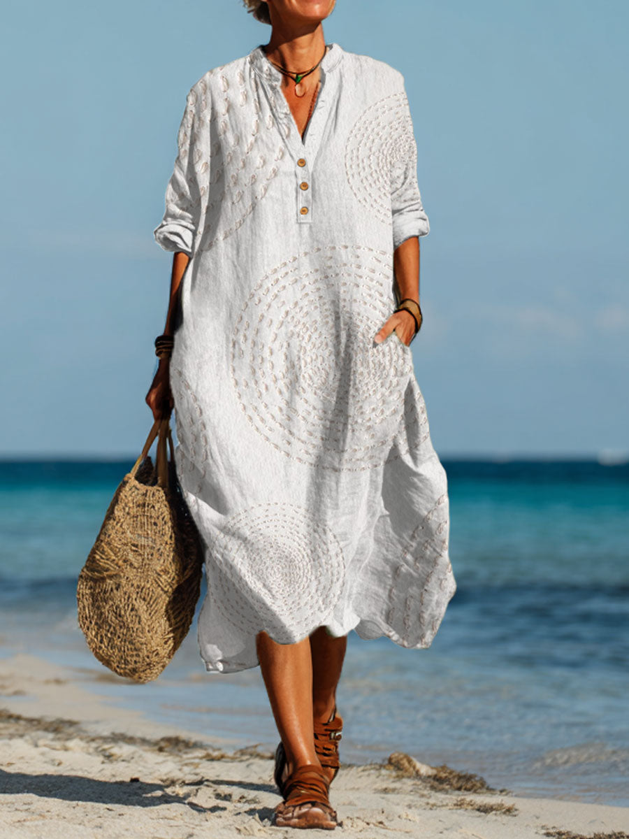 Raven | Women's Vintage Abstract Geometric Art Printed Pocket Shirt Dress