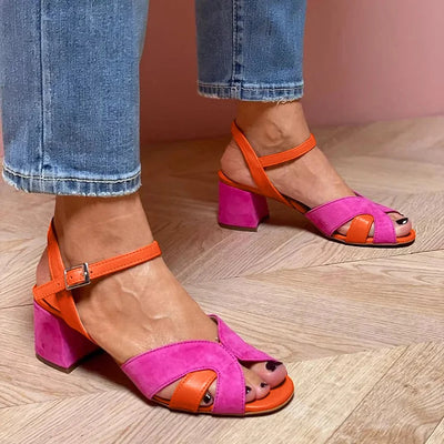 Lorette | Colour Block Sandals with Comfortable Heel
