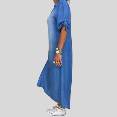 Lea | Long Denim-Look Dress with Side Slit