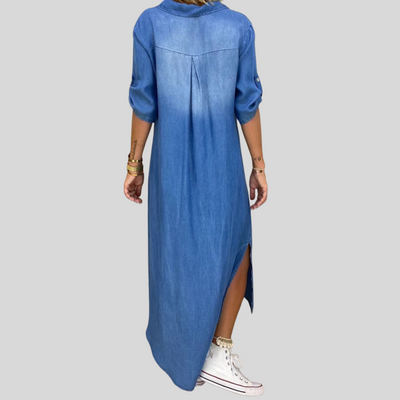Lea | Long Denim-Look Dress with Side Slit