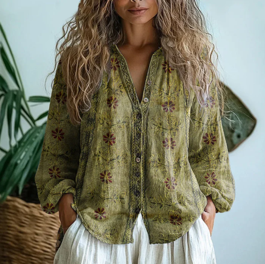 Ailish | Vintage Blouse With Leaf Print