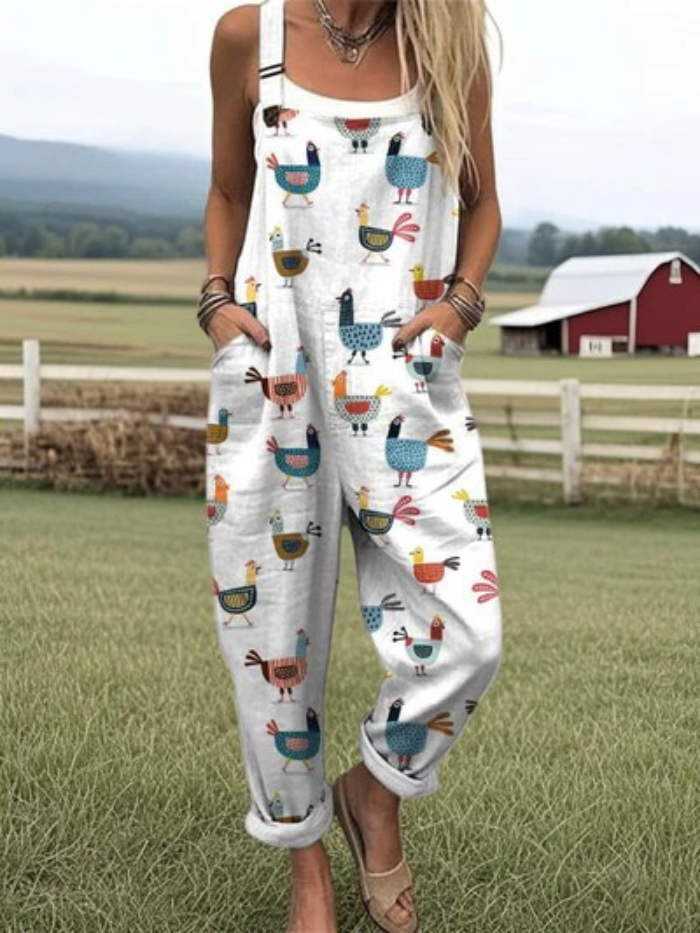 Tilda | Printed Chicken Dungarees