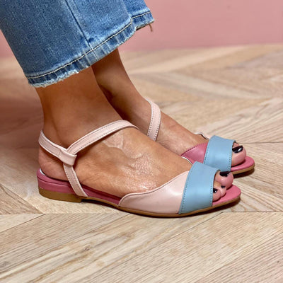 Roselina | Asymmetrical Pink Colour Block Sandals