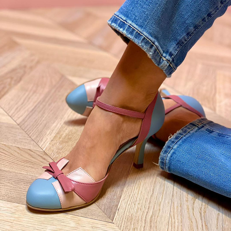Bellarosa | Colourful sandals with bow and strap, round toe